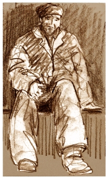 Drawing of man seated.