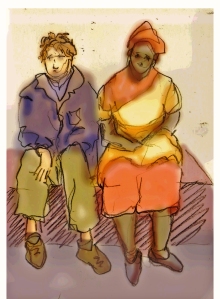 Drawing of a couple waiting